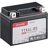 Accurat Motorradbatterie YTX4L-BS 4Ah 55A 12V AGM Roller Starterbatterie Erstausrüsterqualität rüttelfest leistungsstark wartung