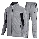 donhobo Herren Jogginganzug Trainingsanzug Sportanzug Fußball Sporthose Hoodie Hose für Gym Warm Tracksuit(02Grau,M)