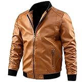 Damaifirstes Große Lederjacke, Motorrad PU Leder Stehkragen Lederjacke Herren-Naturgelb_3XL