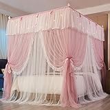 Mengersi Betthimmel mit 4 Ecken, Betthimmel, Betthimmel, Betthimmel, Prinzessin, Schlafzimmer, Dekoration, Zubehör für Mädchen und Erwachsene (Kalifornien-König, Rosa und Weiß)