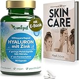 tom&pat® Hyaluronsäure Kapseln hochdosiert (500mg) mit Zink + E-Book: SKIN CARE, 90 Stück (3 Monate), 500 - 700 kDa, Hyaluron unterstützt Haut & Gelenke, laborgeprüft, in Deutschland p