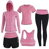 Onlyso Damen-Sport-Anzüge, 5 Stück, Fitness, Yoga, Laufen, Sportliche Trainingsanzüge - rosa - X-Groß