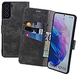 Suncase Book-Style Hülle kompatibel mit Samsung Galaxy S21 Plus 5G Leder Tasche (Slim-Fit) Lederhülle Handytasche Schutzhülle Case mit 3 Kartenfächer in antik-g
