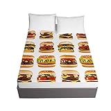 Spannbetttuch für Boxspringbett, Chickwin 3D Lebensmittel Drucken Spannbettlaken Rutschfestem Mikrofaser Matratzenschoner bis 30cm Hohe für Matratzen in Vielen Größen (Weißer Hamburger,150x200x30cm)