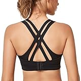 Yvette Sport BH Starker Halt Gepolstert Gekreuzt Rücken Große Brüste Lauf Fitness Yoga Bra,Schwarz,M