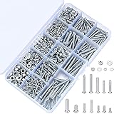 M3 M4 M5 Schraubenset mit Muttern und Unterlegscheiben, Linsenkopfschrauben, Gewindeschrauben Set, Flachkopfschrauben, Maschinenschrauben Sortiment Kit in Aufbewahrungsbox - 500g/12 Größ