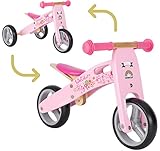 BIKESTAR Mini Kinder Laufrad Holz Lauflernrad mit DREI Rädern für Jungen und Mädchen ab 1 – 1,5 Jahre | 2 in 1 Kinderlaufrad | Flamingo Pink | Risikofrei T