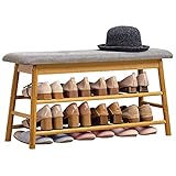 LLDW Schuhbank Aus Bambus, Multifunktionaler Fußhocker Rechteckiger Hocker Doppelschichtiges Schuhregal Schuhregal Mit 2 Regalebenen, Sitzbank, Für Flur, Wohnzimmer, S
