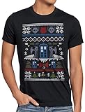 A.N.T. Time and Space Ugly Sweater Herren T-Shirt zeitreise Timelord notrufzelle x-Mas Pulli Weihnachtsbaum, Größe:L