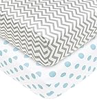 American Baby Company Spannbettlaken, 100 % Baumwolle, Flanell, Blau gepunktet, Zickzack, für Jungen und Mädchen, 2 Stück