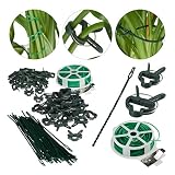 Relaxdays Pflanzenhalter, grün Set 110-teilig, stabile Pflanzenclips, Bindedraht mit Cutter, Rankhilfe Rosen, Tomaten, 110er Pack