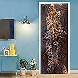 3D Türtapete Selbstklebend Türaufkleber - Leopard - TürPoster Moderne PVC Abnehmbar Wasserdichte Türfolie Stickers für Schlafzimmer Wand Türdekoration 86 x 200