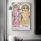 wojinbao DIY Digitale Malerei-Alphonse Mucha Vintage Illustration Leinwand Poster und Drucke dekorative Jugendstil Leinwand Gemälde Wandkunst Piuctures Cuadros(40x50cmKein Rahmen)