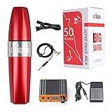 Stigma Professionelles Tattoo-Maschinen-Stiftset Tattoo Pen mit Nadeln Netzteil Rotary Tattoo Maschine Pen Kit Rot EM123P192B50-2-EU