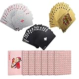 Loscrew 4 Kartenspiele Spielkarten wasserdichte Pokerkarten Plastik Poker Karte Neuheit Pokerspiel Tools für Familienspielpartys (Schwarz + Silber + Gold + Roségold)