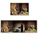 Z&L Home Küchenteppich-Set, 2-teilig, Retro-Weinbecher mit Fass und Obsttraubenteppichen und Matten für Küchenboden, rutschfeste Gummiunterseite, Standfußmatte, Holztex
