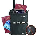 Amazon Brand - Eono Brustbeutel mit Mehreren Taschen, RFID-Versteckter Sicherheitshals-Geldbeutel für Bargeld, Karten, Schlüssel und Reisepass mit Verstellbarem H