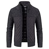 Chejarity Herren Strickjacke Stehkragen Herbst Winter Slim Fit Freizeitjacke Basic Männer Kapuzenpulli Feinstrick Sweatjacke Langarm Fleece-Innenseite Kapuzenjack