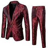 Anzüge Set Herren Slim Fit Vintage Glänzend Drucken 2Pcs Set Herren Party Club Disco Leistung Mode Set Herren Frühling Herbst Klassisch Lässig Jacke/Hose H