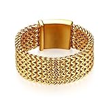 JewelryWe Schmuck Herren Armband, 30mm Breit Groß Schwer Hochglanz Poliert Panzerkette Gliederkette Armkette, Edelstahl, Gold, kostenlose G