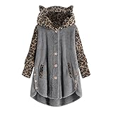 EMATOP Damen Hoodie Jacke Winter Plüschjacke Oversize Mantel Langarm Wintermantel Warm Kapuzenpullover Sweatshirt mit Kapuze Winterjacke Leopard Drucken Strickjacke Kapuzenjacke Weich Outw