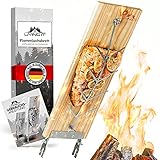 LIVING IT Flammlachsbrett I 100% Made In Germany I 100% Lärche aus Deutschen Wäldern I Langlebige Edelstahl-Teile I Einfache Handhabung (1er Set Standard, Braun)