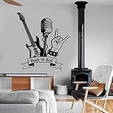 SUPWALS Wandtattoos Rock'N' Roll Wandtattoo Musik Rock Gitarre Mikrofon Bar Musikzimmer Innendekoration Vinyl Wandaufkleber Wandkunst Cool 42X46 C