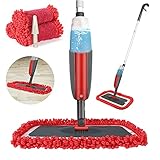 Winpok Wischer Mit sprühfunktion, Sprühwischer Für Schnelle Reinigung,Spray Mop Mit Sprühdüse,Bodenwischer Sprühfunktion Mit Wassertank Und 3-Mikrofaserbezug (Rot)