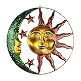 Große Metall Sonne Wandkunst Metall Sonne und Mond Wandbehang Dekoration Künstlerische Sonne und Mond mit Stern Metall Wandskulptur für Hausgarten Terrasse Veranda Zaun Dekoration (40CM)