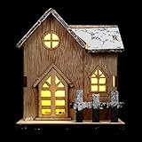 ABOOFAN Holz Weihnachtshaus mit Beleuchtung LED Weihnachtshäuser Stil B 10 x 8 x 7, 5 cm Mini Winterhaus Schneehaus Desktop Ornament Zuhause Party Weihnachtsdek
