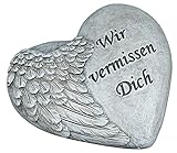 dekojohnson Grabschmuck wetterfest Grabherz Blumenherz aus Poly Zementherz Dekoherz mit Spruch Wir vermissen Dich Gedenkstein liebevolle Grabdekoration antik grau 9