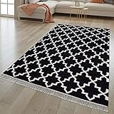 TT Home Wohnzimmer Teppich Orient Design Handgewebt Mit Fransen Mit Wolle Schwarz, Größe:240x340