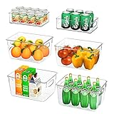 FINEW Kühlschrank Organizer 6er Set (4 Große/2 Mittel), Hochwertig Speisekammer Vorratsbehälter mit Griff, Durchsichtig Aufbewahrungsbox Organizer, ideal für Küchen, Kühlschrank, Schränke -BPA F
