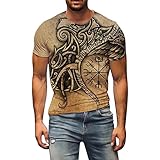 sutelang lurryly T-Shirt für Herren, lustig, 3D-Druck, Frühling und Sommer, kurzärmlig, Rundhalsausschnitt, lässig, Streetwear, Slim für Jugendliche, T-Shirt, kaki, XXL