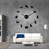 HERWS Wanduhren Silhouette Katzen Wandkunst Kätzchen DIY Riesen Wanduhr Verspielte Katzen Große Nadel Mädchen Zimmer Große Wanduhr Katzen Fan Geschenk