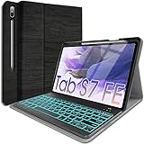 Wineecy Beleuchtete Tastatur Hülle für Samsung Galaxy Tab S7 FE 12.4 2021 (SM-T730/T736B), Magnetisch Abnehmbare kabellose QWERTZ Tastatur mit PU Leder Schützhülle für Samsung Tab S7 FE (Schwarz)