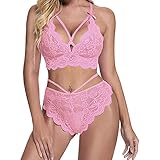 Damen Dessous-Set Sexy Träger Spitze BH Stickerei BHs Set Transparent Unterwäsche Sexy Dessous Super Sexy BH und Höschen Sets, rose, 42