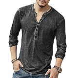 Herren Henley Hemd - V-Ausschnitt mit Knopfleiste Einfarbig T-Shirts Herren Freizeithemd Lange Ärmel Männer Sommer Casual Regular Fit Ob