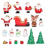 Weihnachtsdeko Figuren, 18 Stück Miniatur Weihnachten Figuren, Weihnachtliche Minifiguren, Schneekugeln Basteln Kinder, Harz Weihnachtsfiguren zum Basteln und Tischdek