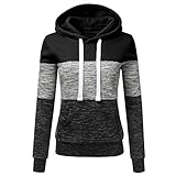 TOPKEAL Frauen Hoodie Pullover Damen Kapuzenpullover Streifen Sweatshirt Winterpullover Langarm Jacke mit Kapuze Tasche Mantel Tops Blouse Pulli (Schwarz 3, XXL)