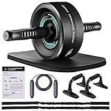 Gonex Bauchroller Ab Roller Wheel für das Kerntraining, Ab Roller Kits mit Widerstandsbändern, Kniematte, Springseil, Push-Up-Stange für das Heim-Fitnessstudio, Ab Workout-Ausrüstung für Bauchübung