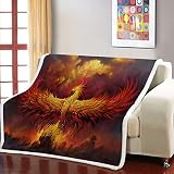 Sherpa Decke Kuscheldecke 100x130cm Flammen-Phönix Flanell Flauschige Weich Warm Fleecedecke Sofadecke Couchdecke Mikrofaserdecke TV Decke Wohndeck
