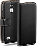moex Klapphülle für Samsung Galaxy S4 Mini Hülle klappbar, Handyhülle mit Kartenfach, 360 Grad Schutzhülle zum klappen, Flip Case Book Cover, Vegan Leder Handytasche, Schw