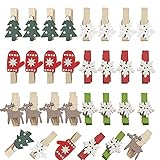 60pcs Weihnachten Klammern Holz, Dekoklammern Weihnachten Mini Holz Klammer Clips Wäscheklammern Klammern Adventskalender DIY Foto Pegs für Weihnachtsbaum hängendes Foto Parteidek