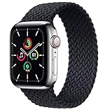 Leishouer Geflochtener Nylon Solo Loop kompatibel mit Apple Watch Armband 44mm 40mm 38mm 42mm 41mm 45mm Elastisches Nylonarmband für iWatch Serie 7 6 5 4 3 SE Band,42mm/44mm-XS Schw