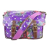 Kono Damen Multi Pocket Messenger Bag Casual Schultertasche Wachstuch Satchel Floral Flower Printed Bag Crossbody Bag Reisetasche Messenger Handtasche für Schule Shopping Alltag, violett, M
