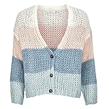 RICH&ROYAL Langarm Strickjacke Raglanärmel Geknöpft Blockstreifen blau/rosé/Creme Größe XS