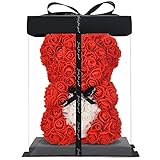 Rosenbär - Rose Teddybär auf jedem Geschenk für Frauen - Blumenbär, Geschenk für sie - Klare Geschenkbox inklusive! 10 Zoll (red, 10inch)