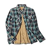 LianMengMVP Damen Langarm Karierte Hemdjacke Jacke Knöpfe Holzfällerjacke Kurz Hemdbluse Casual Plaid Plüsch Fleece Jacke Mantel Tunika Bluse Hemd Boyfriend Oversized Übergangsjack