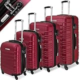 KESSER® 4tlg. Hartschalenkofferset Hard Shell Basic Hartschalenkoffer Trolley Koffer Reisekoffer Reisekofferset Gepäck Rollkoffer Schloss 4 Rollen ABS-Hartschale Teleskopgriff S-M-L-XL Bordeaux